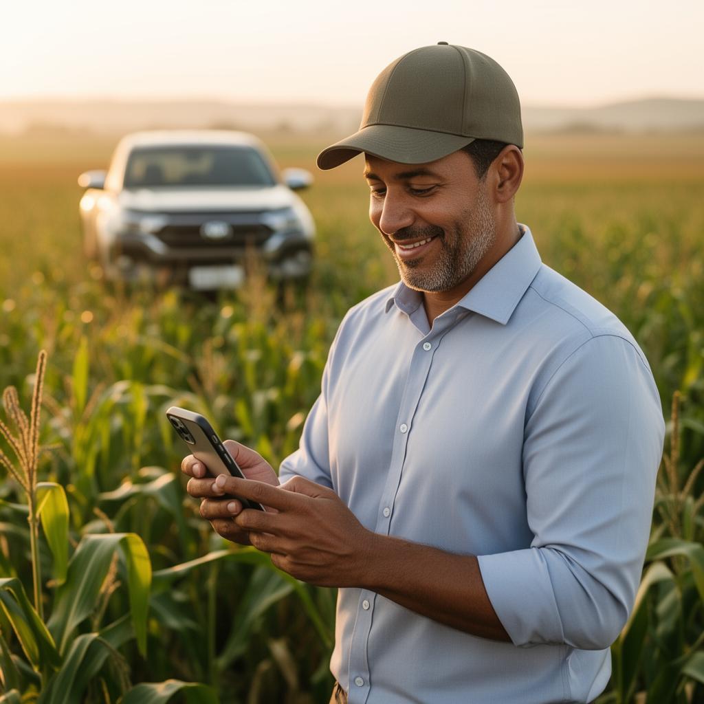 Produtor rural assinando pelo celular